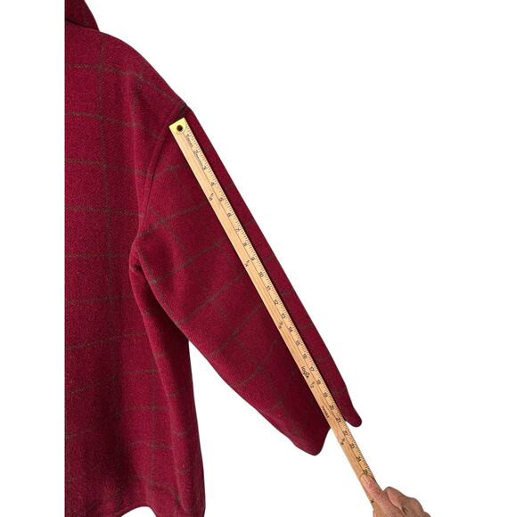 Vintage LL Bean Wool Blend Chore Coat Womens Windowpane Check Medium Hooded - Picture 9 of 11